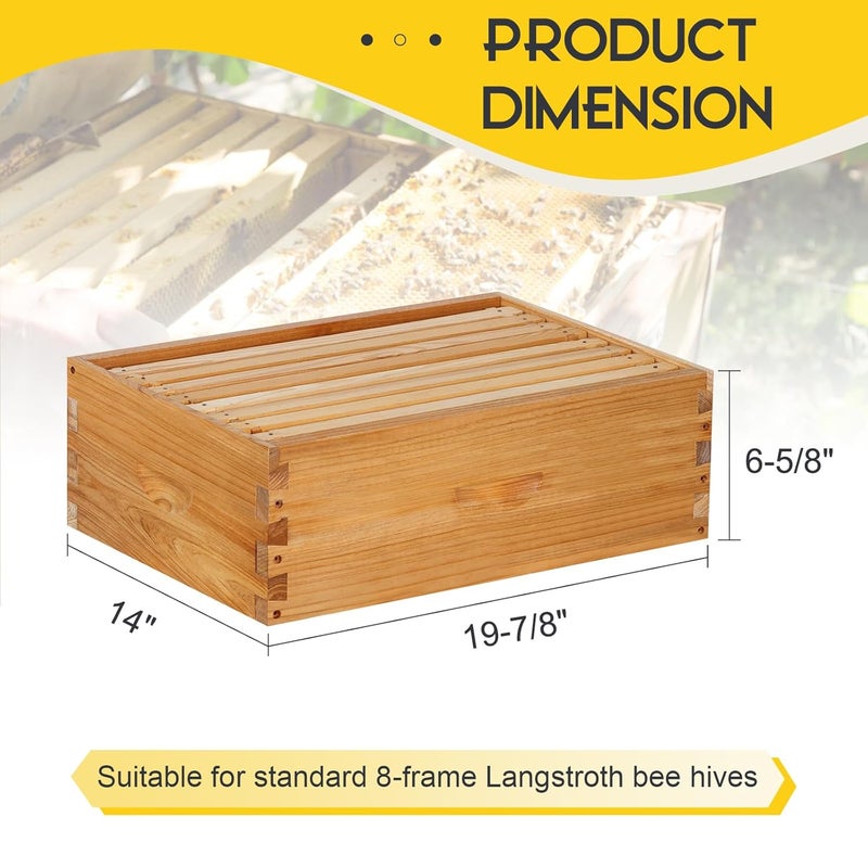 ThxBees صندوق عسل متوسط 8 إطارات للنحل مع طلاء شمع النحل يتضمن إطارات خلية النحل وأوراق أساس مشمعة (غير مجمعة) - Image 2